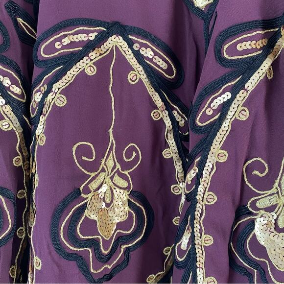 Temperley London Embroidered Silk Sequin Gold Plum Skirt size 8 - Picture 3 of 8
